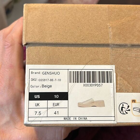 GENSHUO Platform Open Toe Wedge SIide Sandals. Cream. Size 10 - Picture 10 of 10